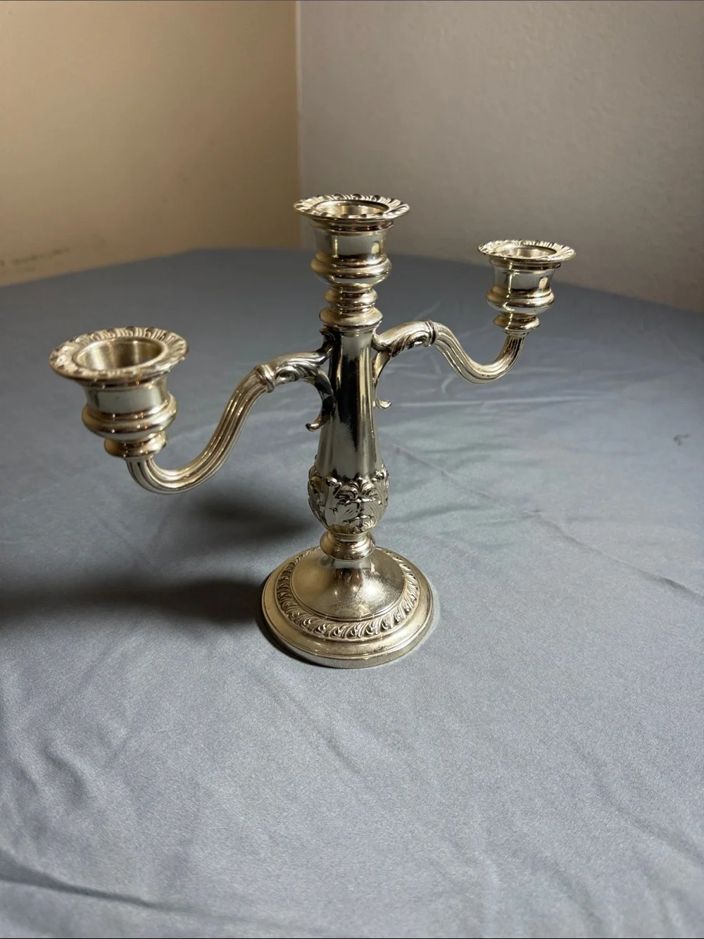 Vintage Ornate Silver Plated 3-Arm Candelabra Candle Holder Baroque Model 2203